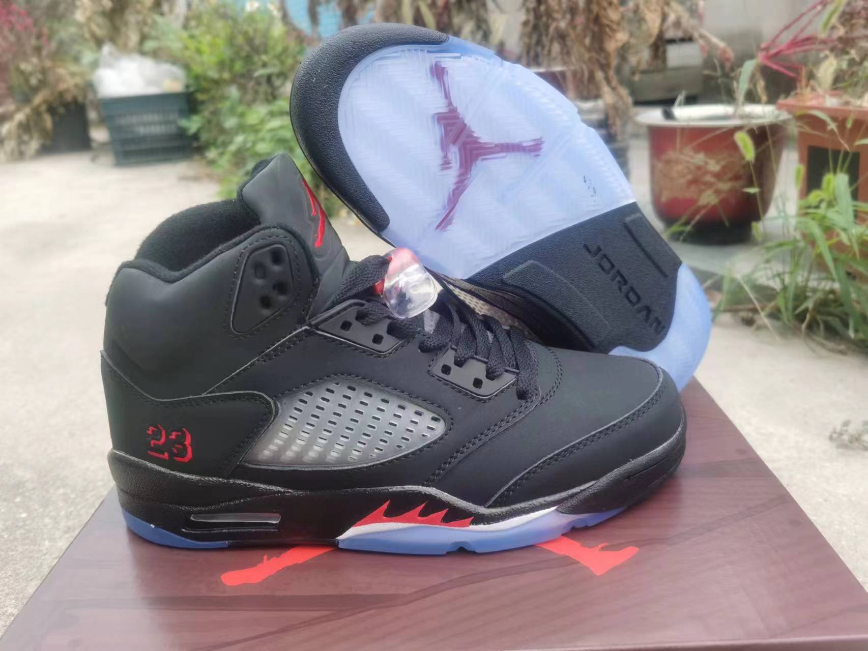 Jordan 5 And Red - Black Unisex Streetwear Limited Edition