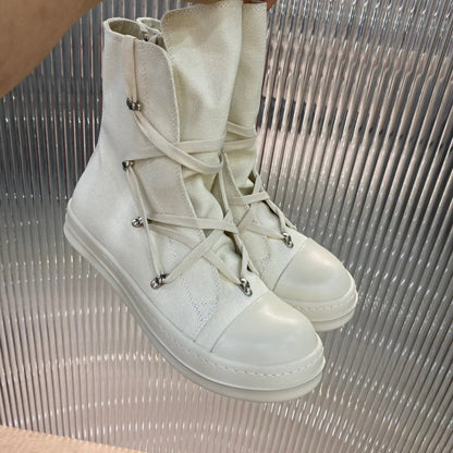 Rick Owens High-top Canvas Boots - Pants - Cream Unisex Streetwear Limited Edition - ### Rick Owens High-Top Canvas Boots - Cream Introducing the Rick Owens High-Top Canvas Boots