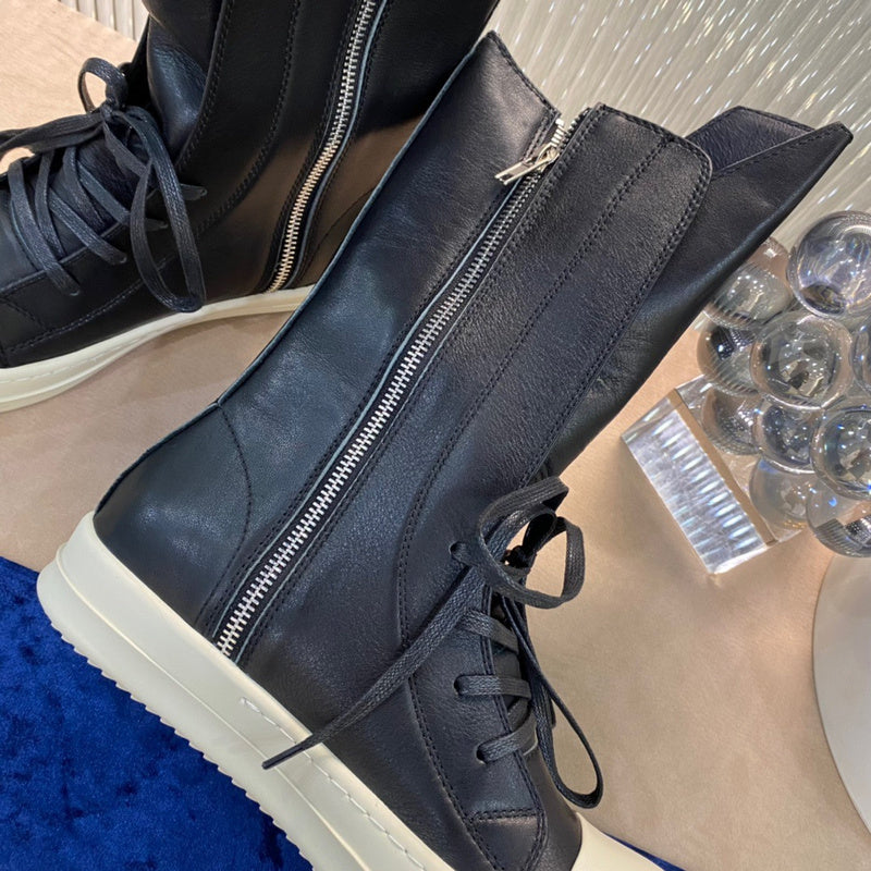 High-Top Leather Combat Boots Jacket - Black Unisex Streetwear Limited Edition - **High-Top Leather Combat Boots** Step into edgy sophistication with these high-top leather combat boots. Designed