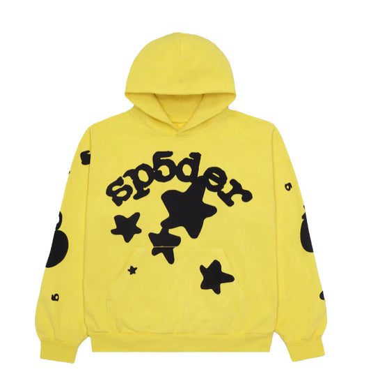 SP5DER Beluga Hoodie Gold - Red Unisex Streetwear Limited Edition - The SP5DER BELUGA HOODIE GOLD - REPLICA is a standout piece that radiates bold luxury