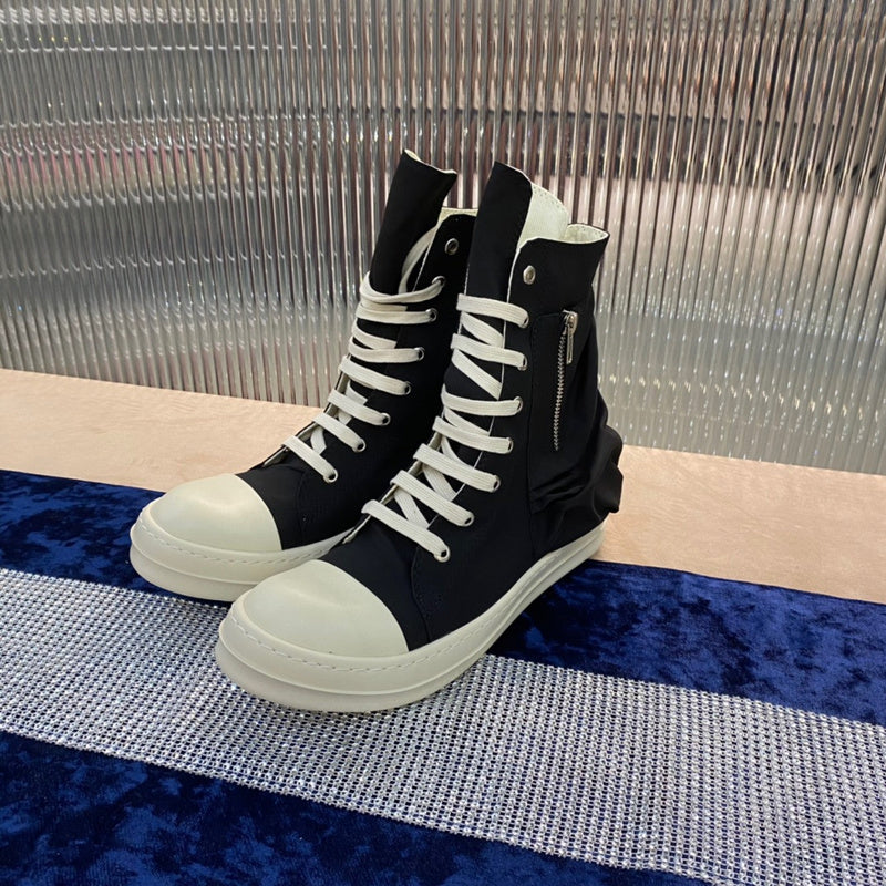 Rick Owens High-top Nylon Boots - And White T-Shirt - Black Unisex Streetwear Limited Edition - ### Rick Owens High-Top Nylon Boots - Black and White Introducing the Rick Owens High-Top