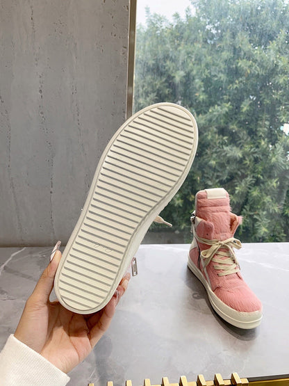 Rick Owens Geobasket Sneakers - Pony Hair - Pink Unisex Streetwear Limited Edition - ### Rick Owens Geobasket Sneakers - Pink Pony Hair Introducing the Rick Owens Geobasket Sneakers