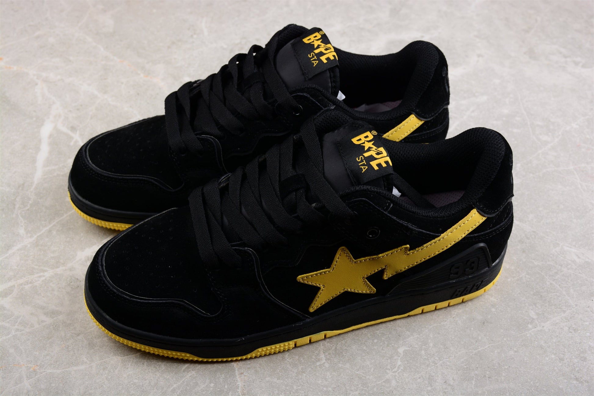 BAPE Sta Low-top Sneakers In And Yellow - Black Unisex Streetwear Limited Edition - **BAPE STA Low-Top Sneakers in Black and Yellow** Elevate your sneaker collection with the BAPE