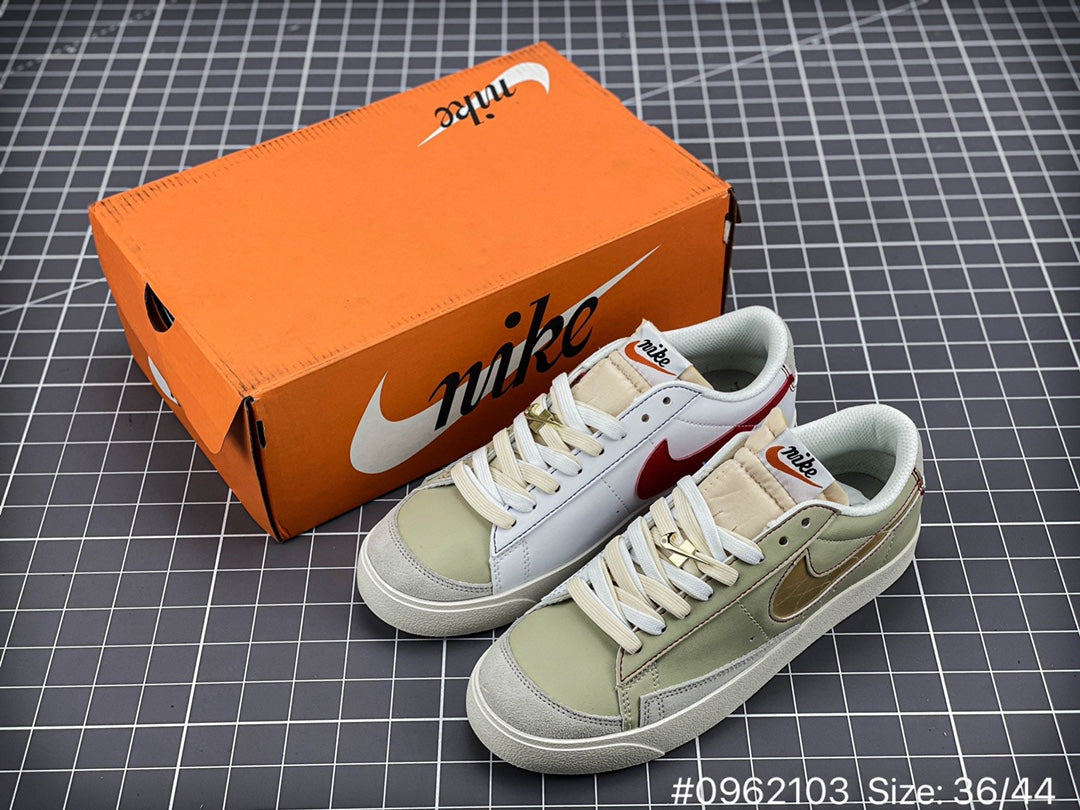 Nike Blazer '1977 Mid Vntg Sneakers - White Unisex Streetwear Limited Edition - The Nike Blazer Mid '77 Vintage in white and gold redefines a classic silhouette with
