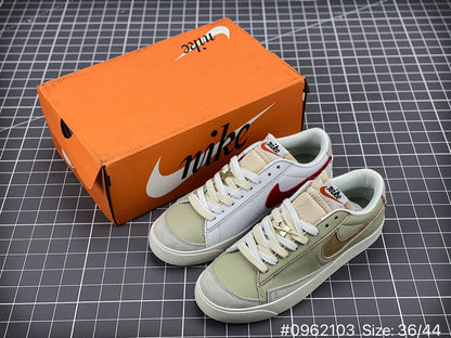 Nike Blazer '1977 Mid Vntg Sneakers - White Unisex Streetwear Limited Edition - The Nike Blazer Mid '77 Vintage in white and gold redefines a classic silhouette with