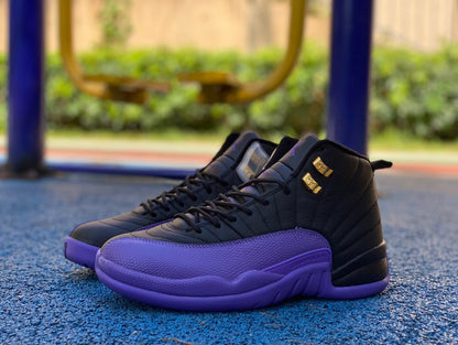 Jordan 12 - Field Purple-metallic Gold-ta - I - Black Unisex Streetwear Limited Edition - Introducing the Air Jordan 12 Retro in a striking black and purple colorway, a true