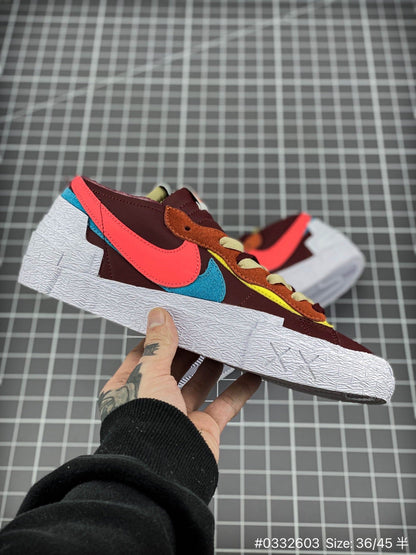 KAWS - Nike Blazer'team Red' Unisex Streetwear Limited Edition - The KAWS x Nike Blazer 'Team Red' delivers an artistic reinterpretation of the classic low-top