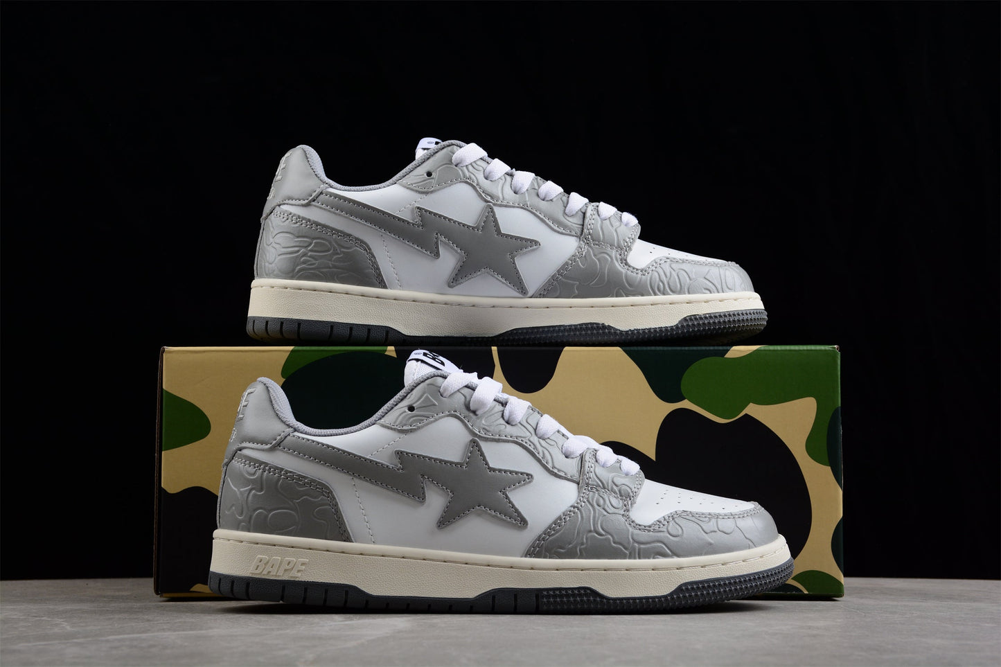 BAPE Sta Low-top Sneakers In And Gray - White Unisex Streetwear Limited Edition - **BAPE STA Low-Top Sneakers in White and Gray** Introducing the BAPE STA Low-Top Sneakers in