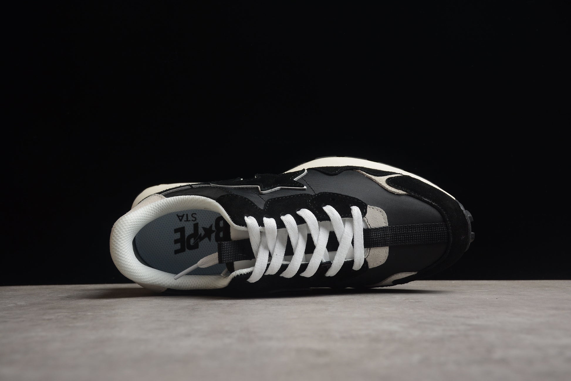 BAPE Sta Retro Runner And White Sneakers - Black Unisex Streetwear Limited Edition - **BAPE STA Retro Runner Black and White Sneakers** Step into timeless style with the BAPE