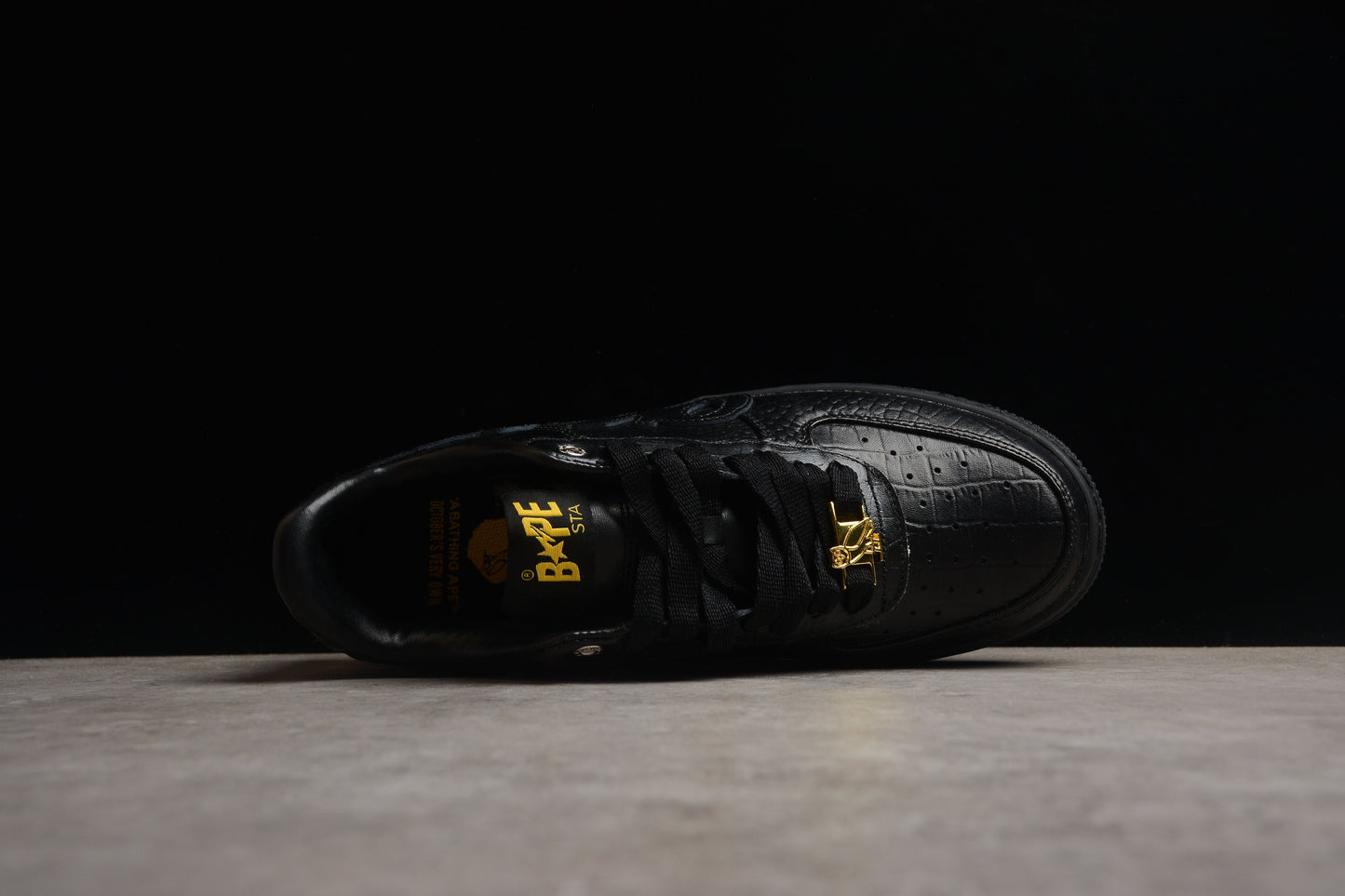 BAPE Sta Low-top Croc-embossed Sneakers - Black Unisex Streetwear Limited Edition - **BAPE STA Low-Top Black Croc-Embossed Sneakers** Introducing the BAPE STA Low-Top Black Croc-Embossed Sneakers, a