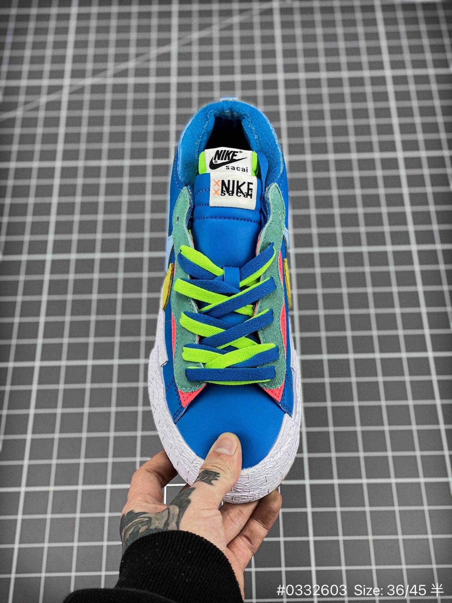 KAWS - Sacai - Nike Blazer'neptune Blue' Unisex Streetwear Limited Edition - The KAWS x Sacai x Nike Blazer 'Neptune Blue' combines bold design, vibrant color, and