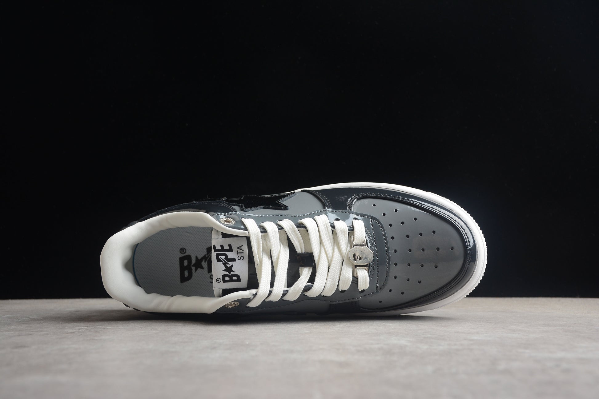 BAPE Sta Patent Leather Low-top Sneakers - Black Unisex Streetwear Limited Edition - **BAPE STA Black Patent Leather Low-Top Sneakers** Step into the world of streetwear with the