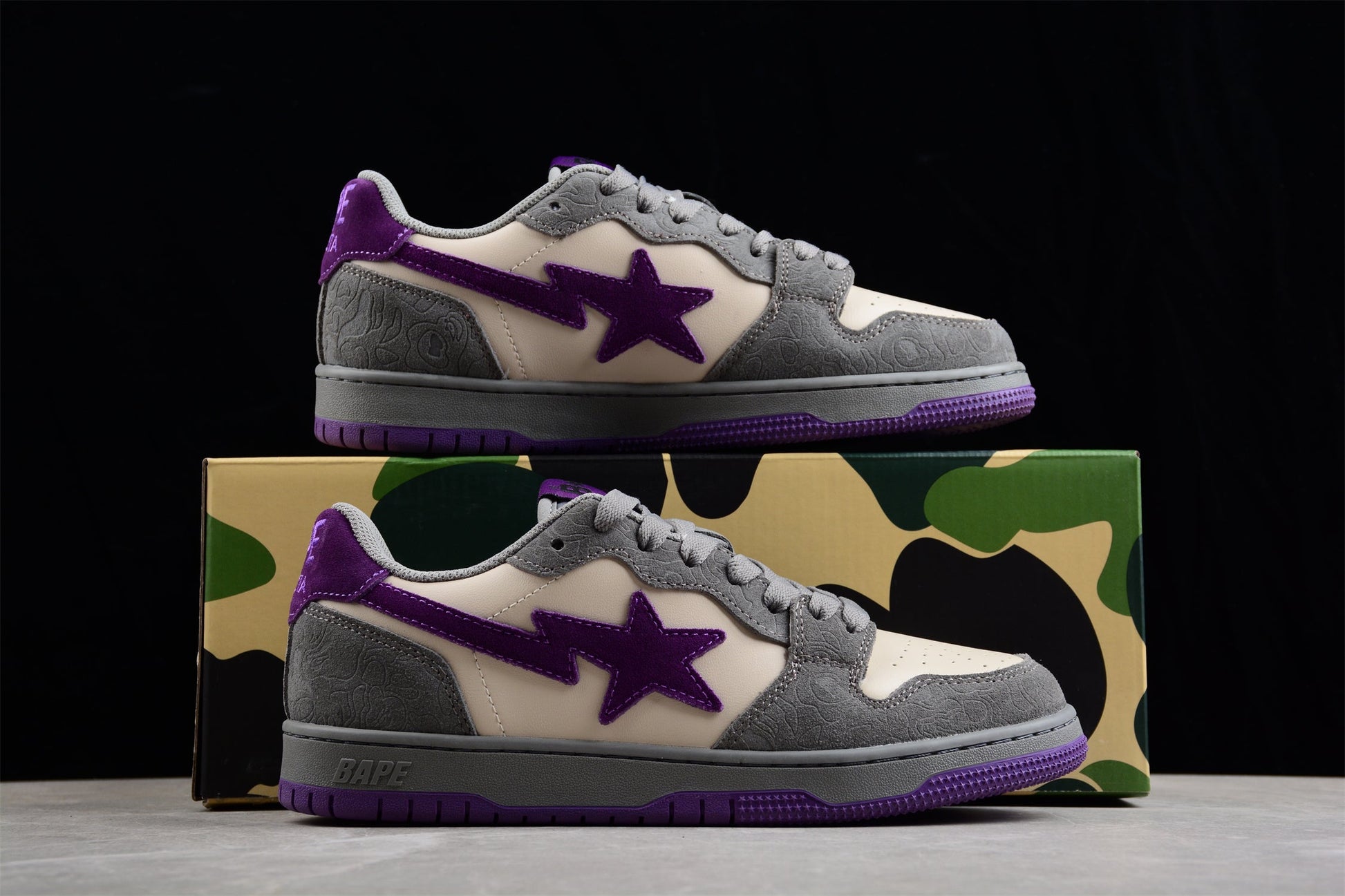 BAPE Sta Low-top Sneakers In Grey And - Purple Unisex Streetwear Limited Edition - **BAPE STA Low-Top Sneakers in Grey and Purple** Elevate your sneaker collection with the BAPE