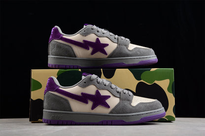 BAPE Sta Low-top Sneakers In Grey And - Purple Unisex Streetwear Limited Edition - **BAPE STA Low-Top Sneakers in Grey and Purple** Elevate your sneaker collection with the BAPE
