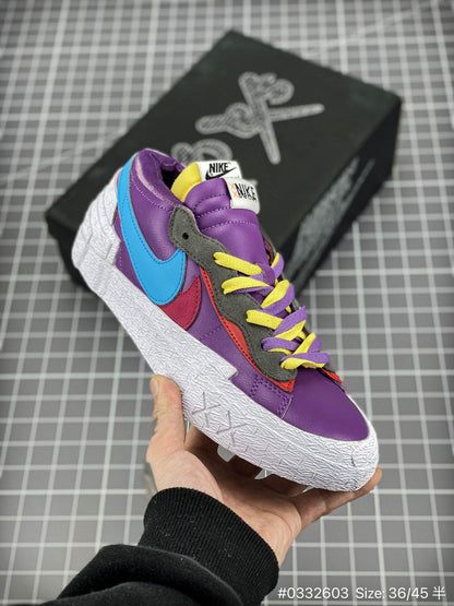 KAWS - Sacai - Nike Blazer Dusk - Purple Unisex Streetwear Limited Edition - The KAWS x Sacai x Nike Blazer 'Purple Dusk' takes the iconic Blazer silhouette to