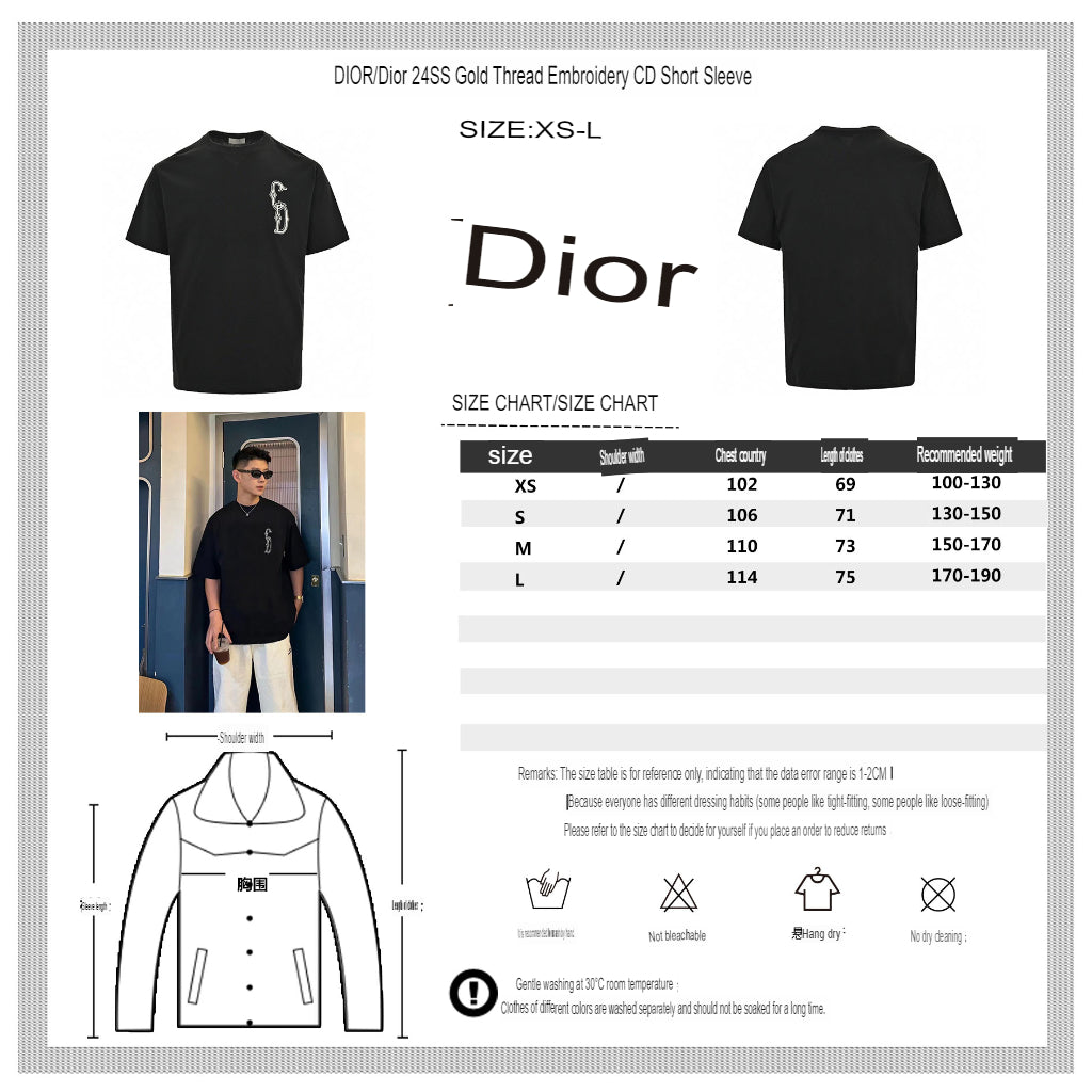 Camiseta Dior con logotipo CD bordado (negra)