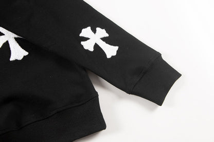 CHROME Hearts Wool White Cross Sweatshirt - Black Unisex Streetwear Limited Edition