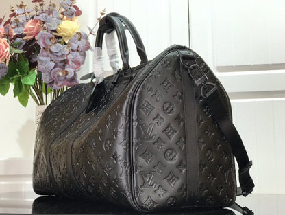LOUIS VUITTON KEEPBALL 50 BLACK LEATHER TRAVEL BAG - back view - replica sneakers