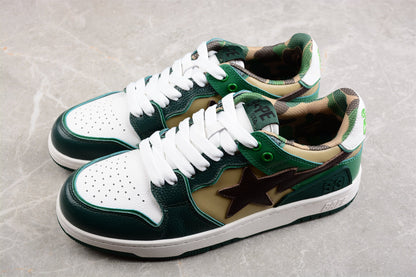BAPE Sta Low-top Sneakers In And Brown - Green Unisex Streetwear Limited Edition - **BAPE STA Low-Top Sneakers in Green and Brown** Experience the perfect blend of style and
