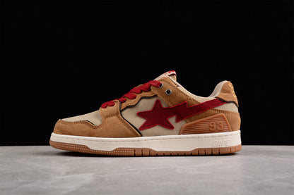 BAPE Sta Low-top Sneakers In And Brown - Red Unisex Streetwear Limited Edition - **BAPE STA Low-Top Sneakers in Red and Brown** Unleash a burst of color with the