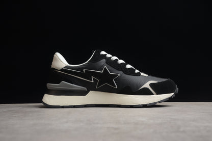 BAPE Sta Retro Runner And White Sneakers - Black Unisex Streetwear Limited Edition - **BAPE STA Retro Runner Black and White Sneakers** Step into timeless style with the BAPE