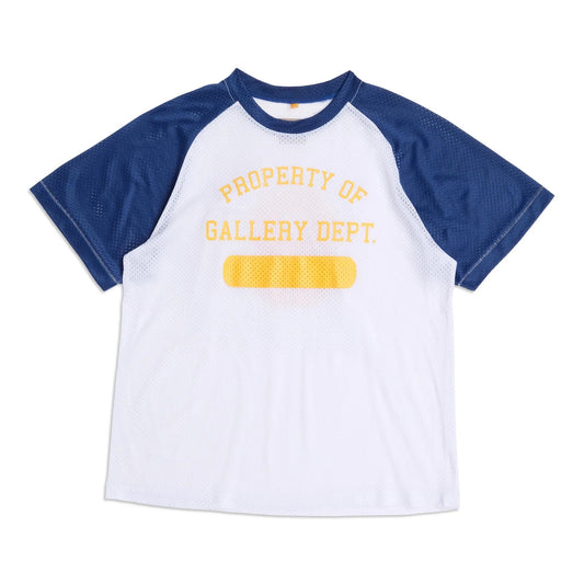 GALLERY Dept Jr High Jersey Jogger Pants - White Unisex Streetwear Limited Edition - **Gallery Dept. 'Property Of' Raglan T-Shirt** Embrace a sporty yet stylish look with the Gallery