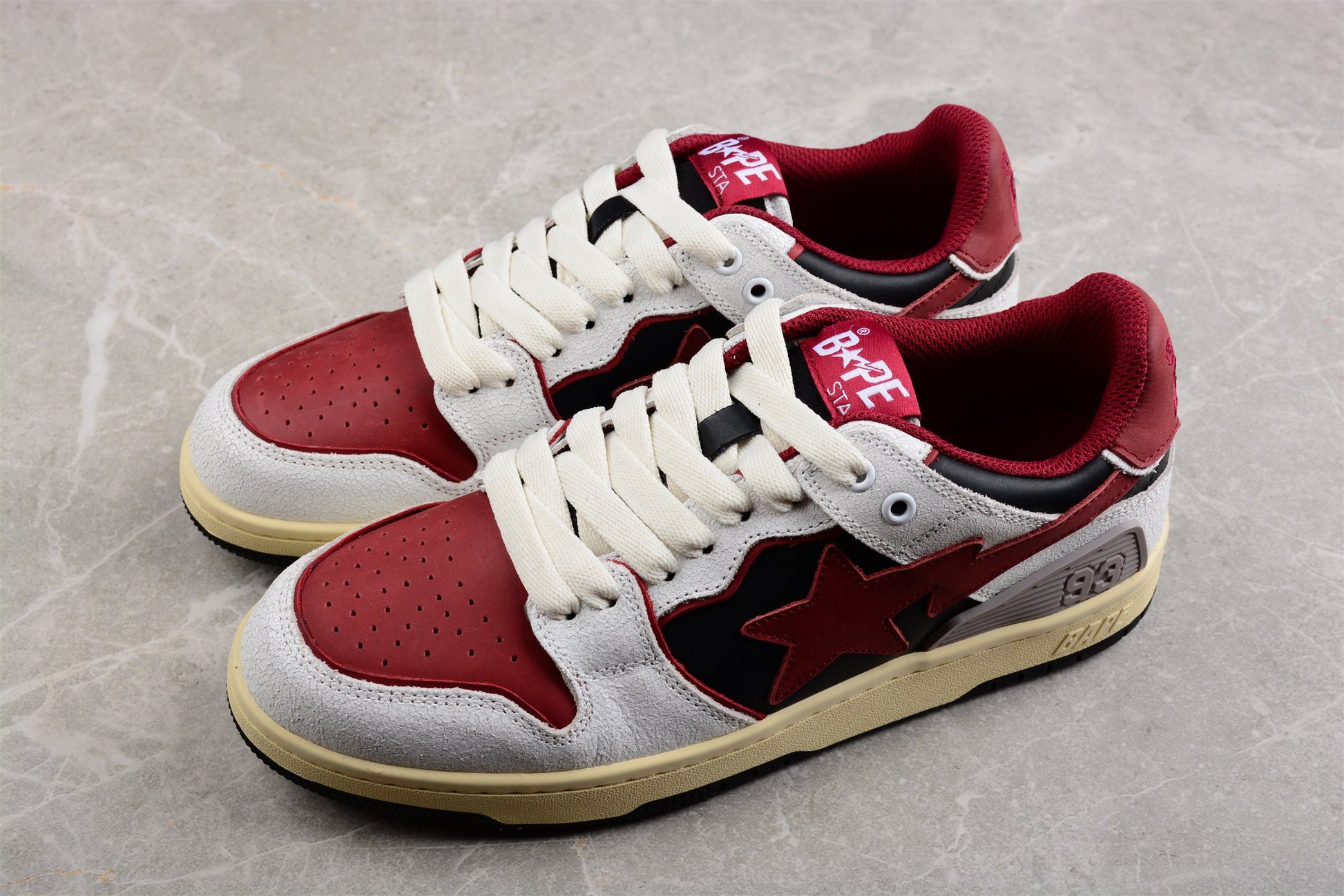 BAPE Sta Low Top Sneakers In Red, White, And - Black Unisex Streetwear Limited Edition - Introducing the BAPE STA Low Top Sneakers in Red, White, and Black C a dynamic