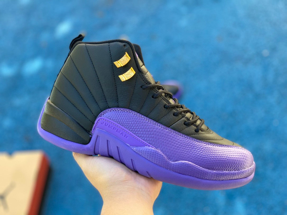 Jordan 12 - Field Purple-metallic Gold-ta - I - Black Unisex Streetwear Limited Edition - Introducing the Air Jordan 12 Retro in a striking black and purple colorway, a true