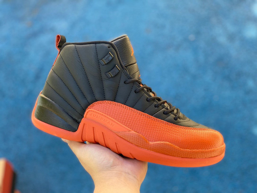 Jordan 12 Wmns brilliant Orange Sneakers Unisex Streetwear Limited Edition - Introducing the Air Jordan 12 Retro in a bold black and orange colorway, a sneaker