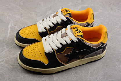 BAPE Sta Low Top Sneakers In And Yellow - Black Unisex Streetwear Limited Edition - Introducing the BAPE STA Low Top Sneakers in Black and Yellow C a perfect blend