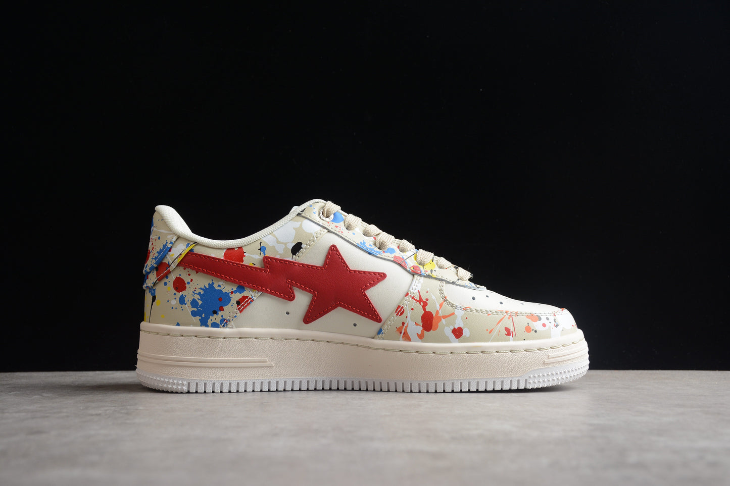 BAPE Sta Splatter Low-top Sneakers - Black Unisex Streetwear Limited Edition - **BAPE STA Splatter Low-Top Sneakers** Add a splash of vibrant creativity to your sneaker collection