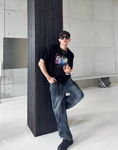 Camiseta gráfica Dior Color Splash - Negra