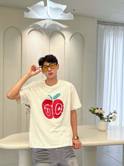 Gucci Apple Logo T-shirt (white) Unisex Streetwear Limited Edition - Add a playful touch to your wardrobe with the Gucci Apple Logo T-Shirt. Crafted from