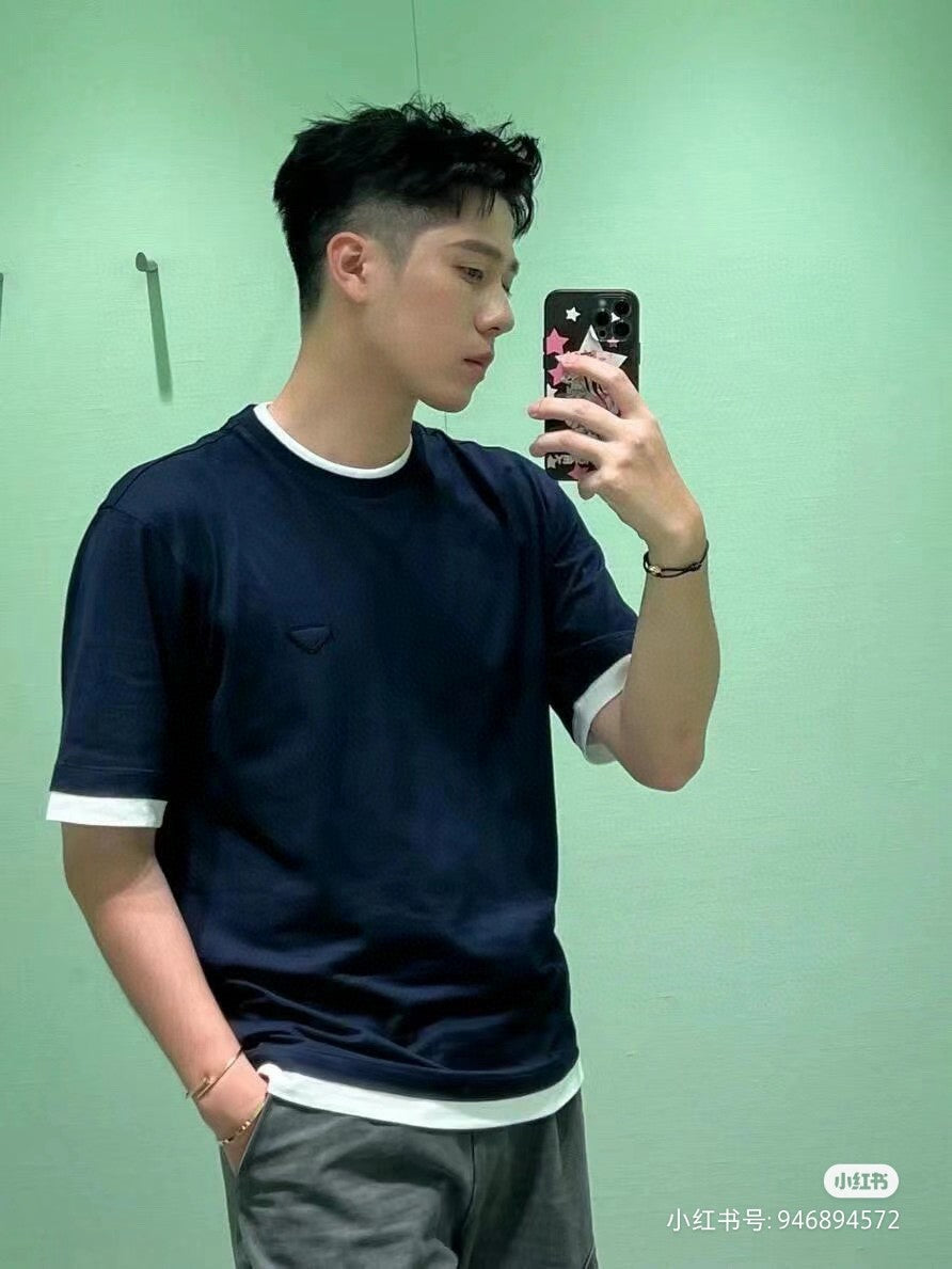 Prada Navy Blue Double Layer T-Shirt - box - replica sneakers