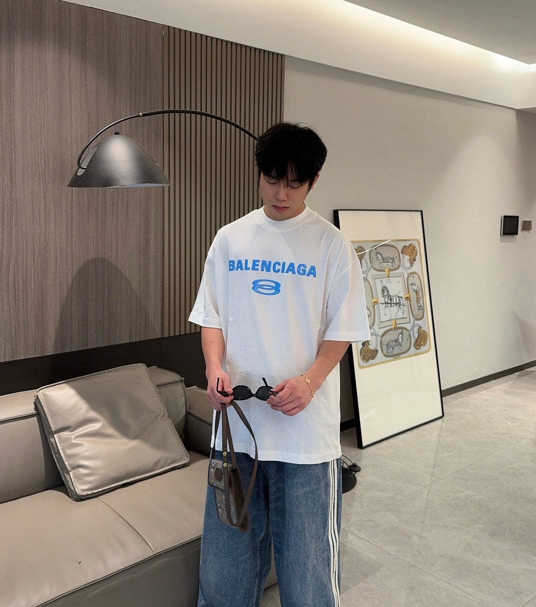 Balenciaga Blue Logo T-shirt (white) Unisex Streetwear Limited Edition - The Balenciaga Blue Logo T-Shirt in white offers a fresh and modern look with its