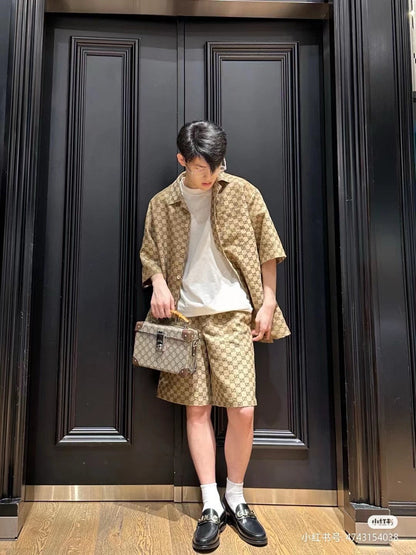 Camisa Gucci GG Monogram Beige de manga corta