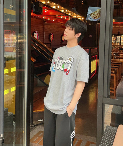 Camiseta Gucci con estampado de dibujos animados (Gris)
