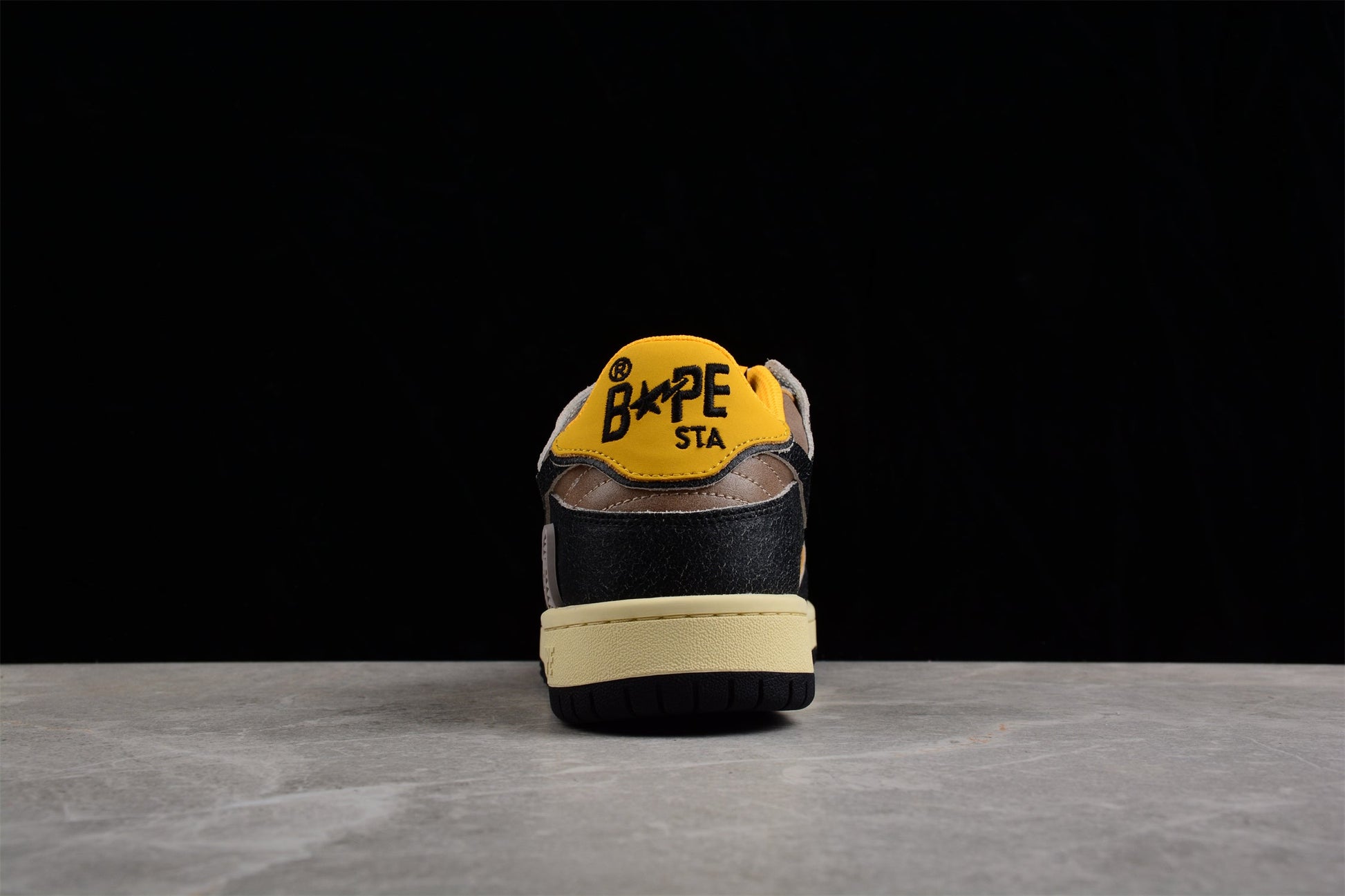 BAPE Sta Low Top Sneakers In And Yellow - Black Unisex Streetwear Limited Edition - Introducing the BAPE STA Low Top Sneakers in Black and Yellow C a perfect blend