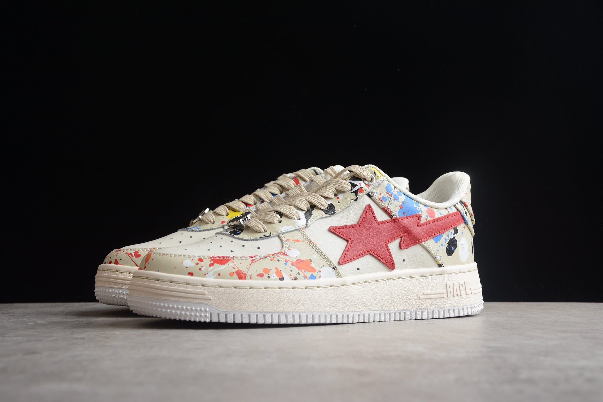 BAPE Sta Splatter Low-top Sneakers - Black Unisex Streetwear Limited Edition - **BAPE STA Splatter Low-Top Sneakers** Add a splash of vibrant creativity to your sneaker collection