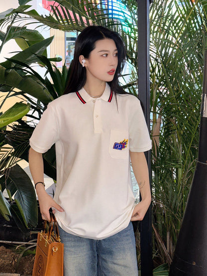 Gucci Flame Logo Polo Shirt - Black Unisex Streetwear Limited Edition - <span>This Gucci polo shirt features a stylish cream color with unique design elements. It includes