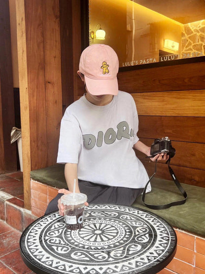 T-shirt blanc Dior à logo gris, taille oversize