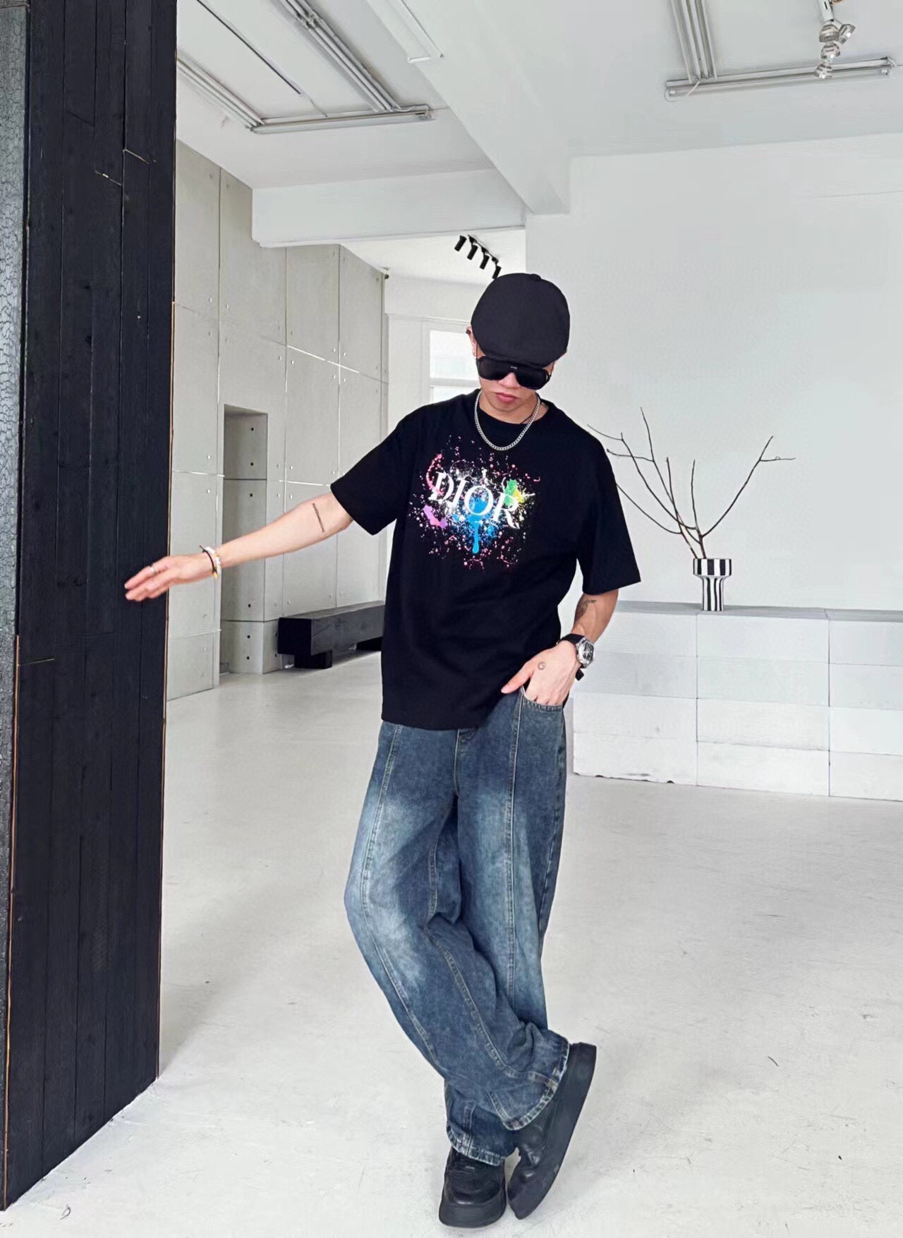 Camiseta gráfica Dior Color Splash - Negra