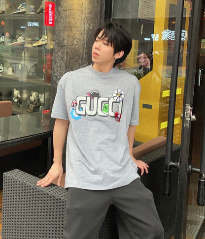 Camiseta Gucci con estampado de dibujos animados (Gris)
