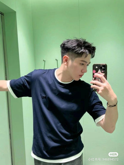 Prada Navy Contrast Trim T-Shirt - logo - replica sneakers