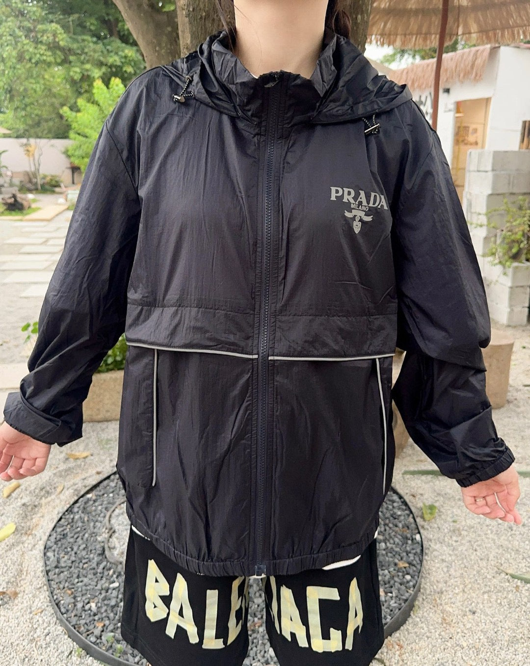 Prada Lightweight Hooded Jacket - Black - logo - replica sneakers