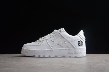 BAPE Sta Low Top Sneakers - White Unisex Streetwear Limited Edition - Introducing the BAPE STA Low Top Sneakers in Triple White C a perfect blend of