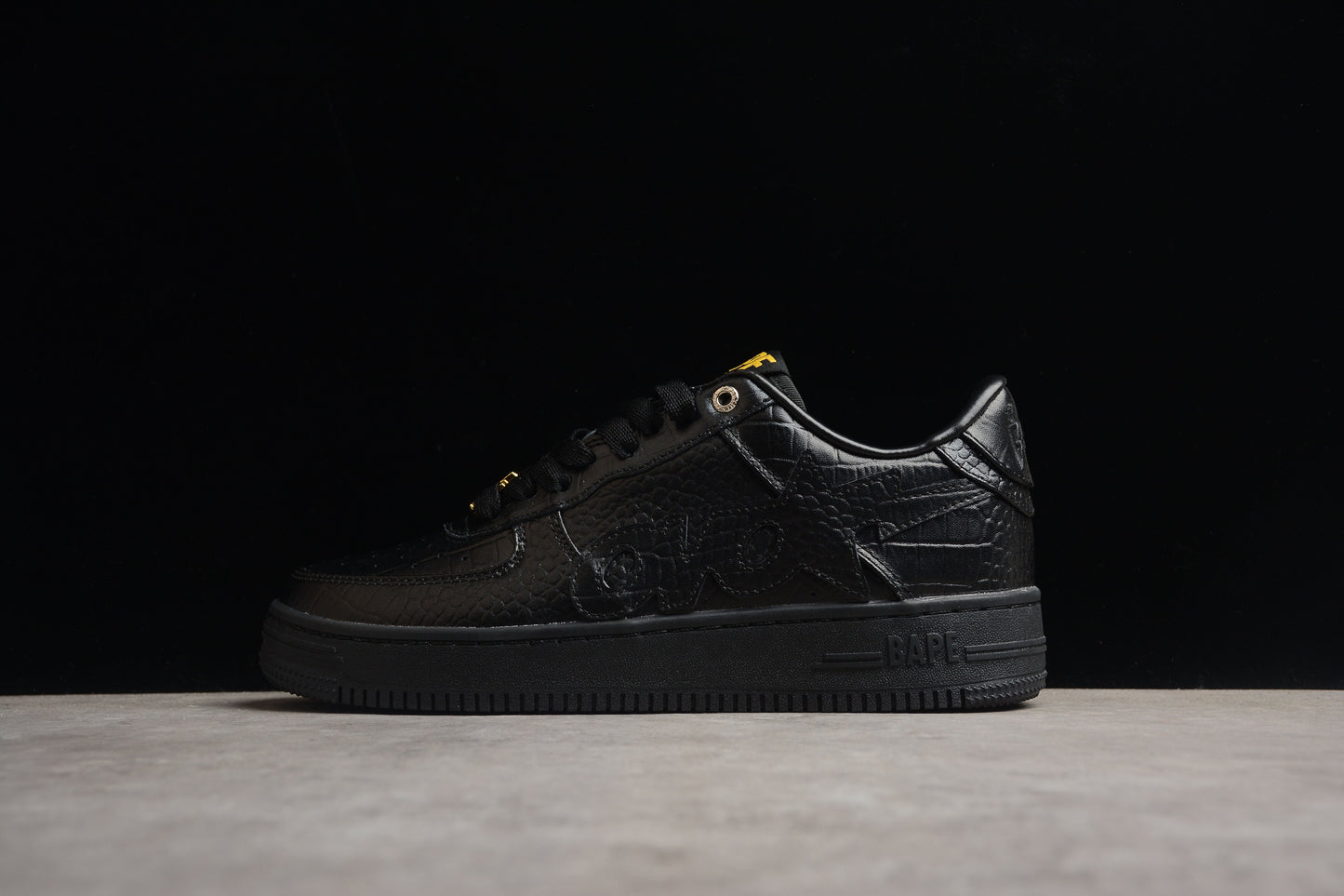 BAPE Sta Low-top Croc-embossed Sneakers - Black Unisex Streetwear Limited Edition - **BAPE STA Low-Top Black Croc-Embossed Sneakers** Introducing the BAPE STA Low-Top Black Croc-Embossed Sneakers, a