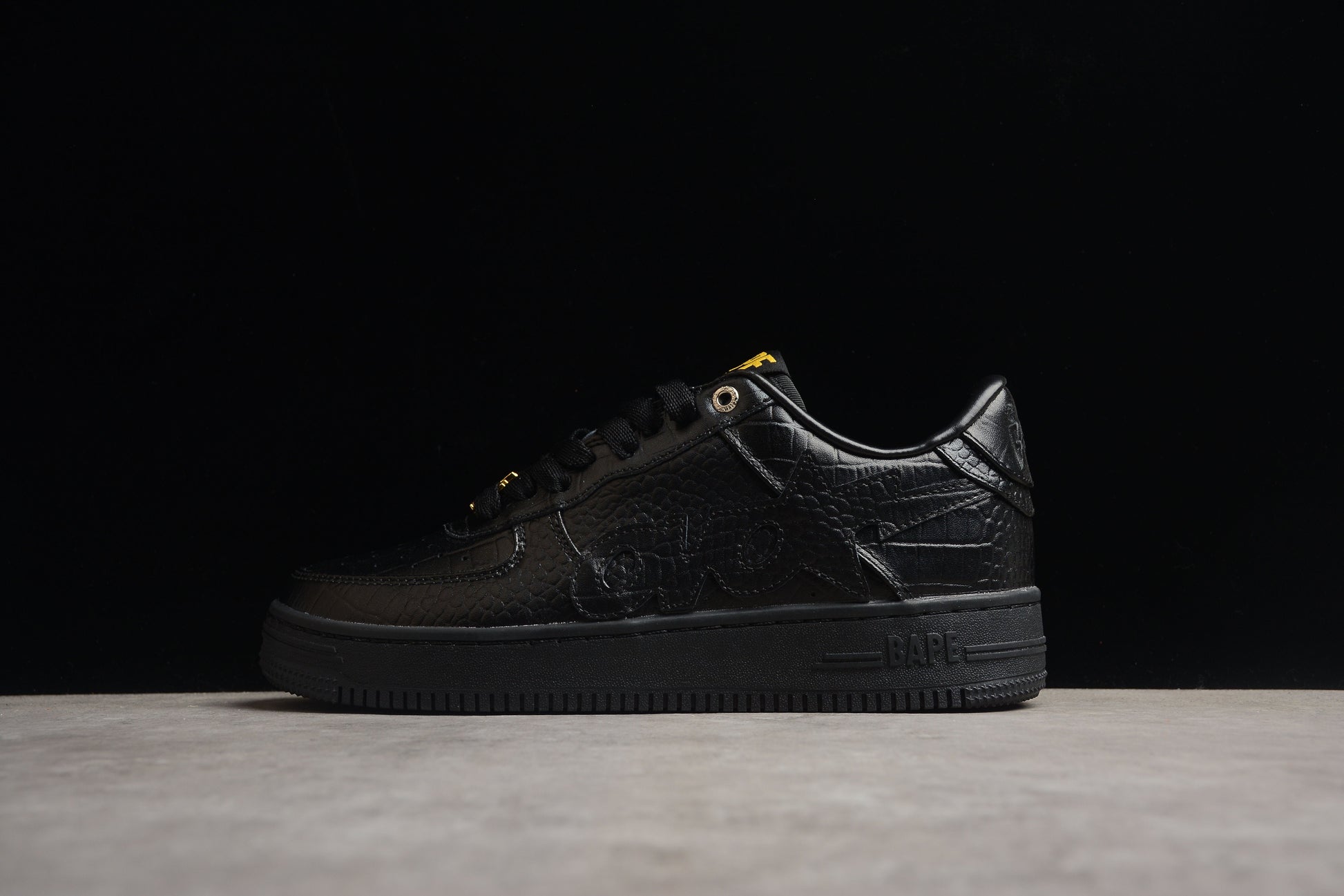 BAPE Sta Low-top Croc-embossed Sneakers - Black Unisex Streetwear Limited Edition - **BAPE STA Low-Top Black Croc-Embossed Sneakers** Introducing the BAPE STA Low-Top Black Croc-Embossed Sneakers, a