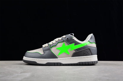BAPE Sta Low-top Sneakers In Grey And Neon - Green Unisex Streetwear Limited Edition - **BAPE STA Low-Top Sneakers in Grey and Neon Green** Introducing the BAPE STA Low-Top Sneakers