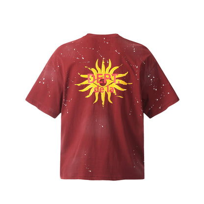 GALLERY Dept T-Shirt - Red Unisex Streetwear Limited Edition - Introducing the Gallery Dept. Sun God Hand-Painted Heavyweight T-Shirt, a striking blend of artisanal craftsmanship
